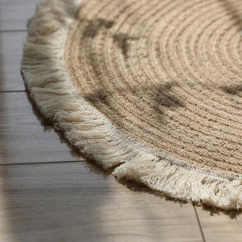 Handmade Jute Woven Rug with Tassels