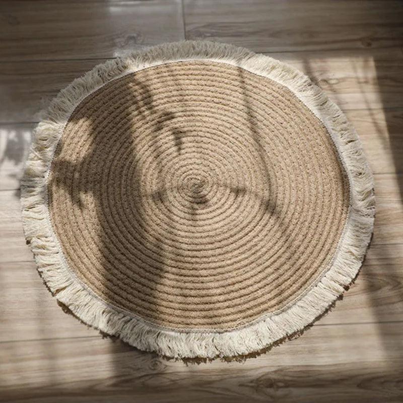 Handmade Jute Woven Rug with Tassels