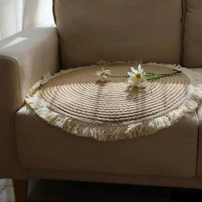 Handmade Jute Woven Rug with Tassels